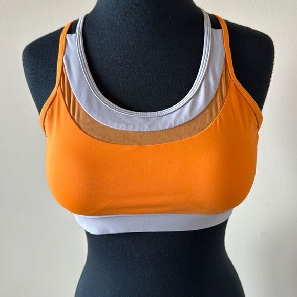 Zyia orange/gray mesh racerback front & inset, keyhole back sports bra. XS. - Picture 1 of 7